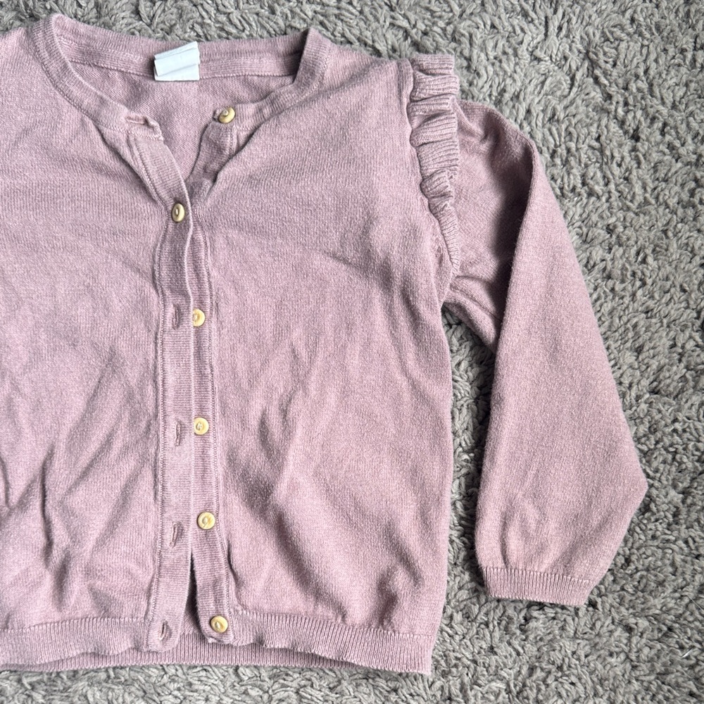 H&M Dusty Pink Ruffle-Shoulder Button Cardigan - Picture 3 of 4
